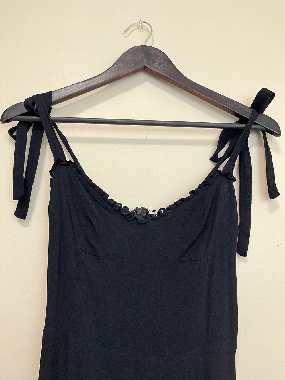 Reformation Christine Dress - Black Tie-Shoulder Ruffle Mini Dress - Picture 3 of 14